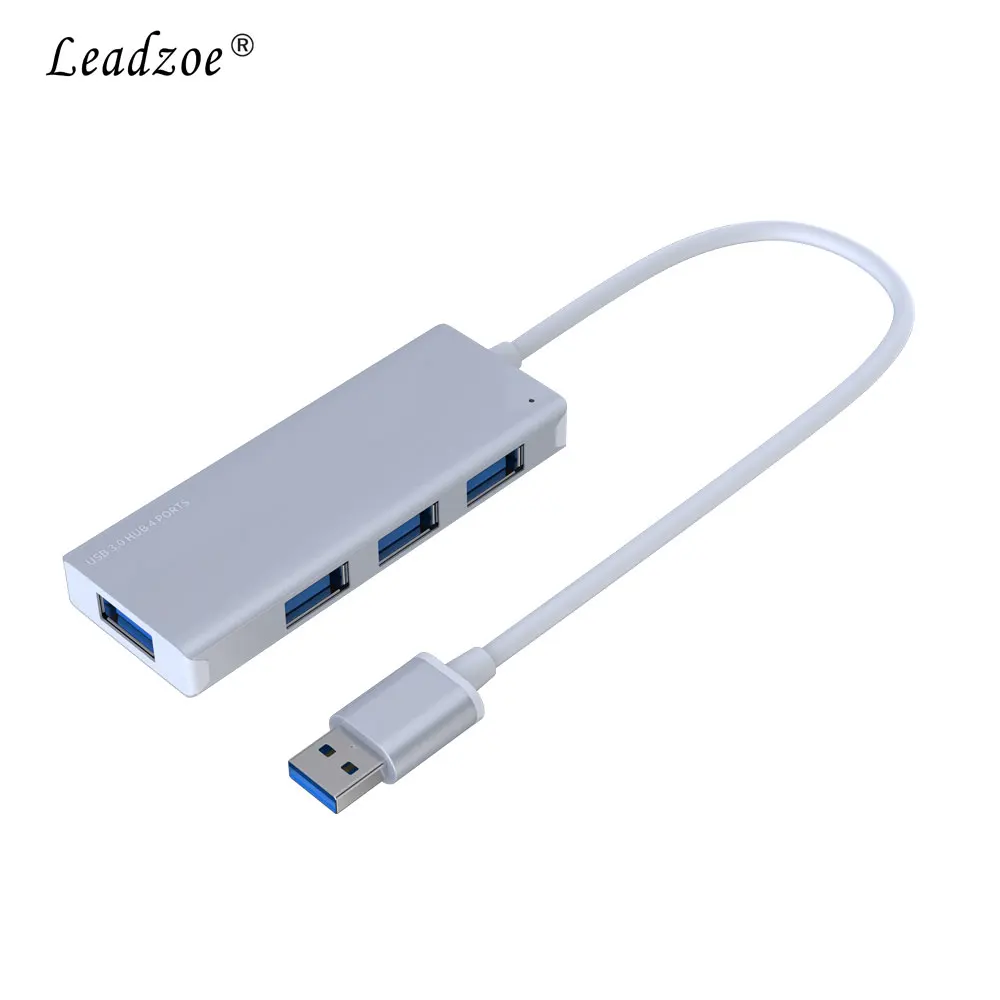 USB концентратор, Leadzoe портативный алюминиевый 4 порта USB 3,0 концентратор разветвитель для передачи данных со встроенным usb-кабелем для MacBook Air и многое другое - Цвет: Silver