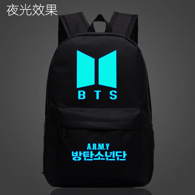 

2019 Luminous Korean Women Backpack BTS Printing School Bag for Teenage Girls Boys Waterproof Travel Bag Nylon Mochila Galaxia
