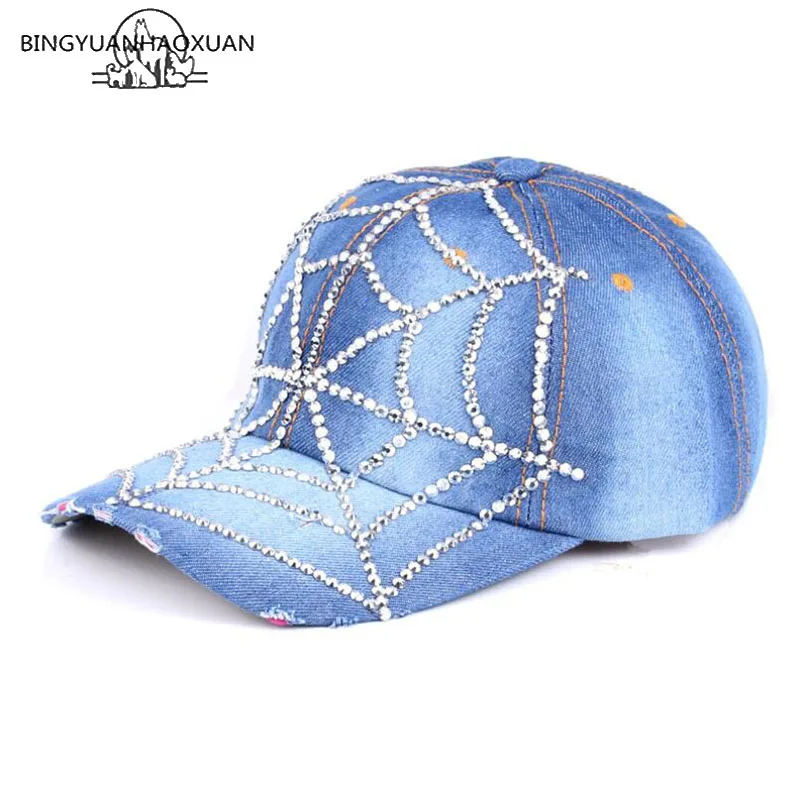 

BINGYUANHAOXUAN Korean Baseball Caps Women Caps Crystal Handmake Love Letter Lips Cotton Hat Snapback Rhinestones Baseball Cap