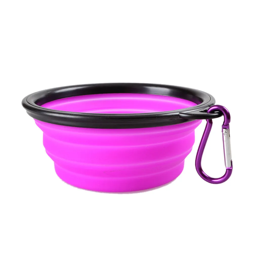 Мягкая миска для домашних животных, складная силиконовая миска для путешествий для собак, портативная складная Складная миска для собаки, для домашних животных, кошек, подача воды пищи#5 - Цвет: Фиолетовый