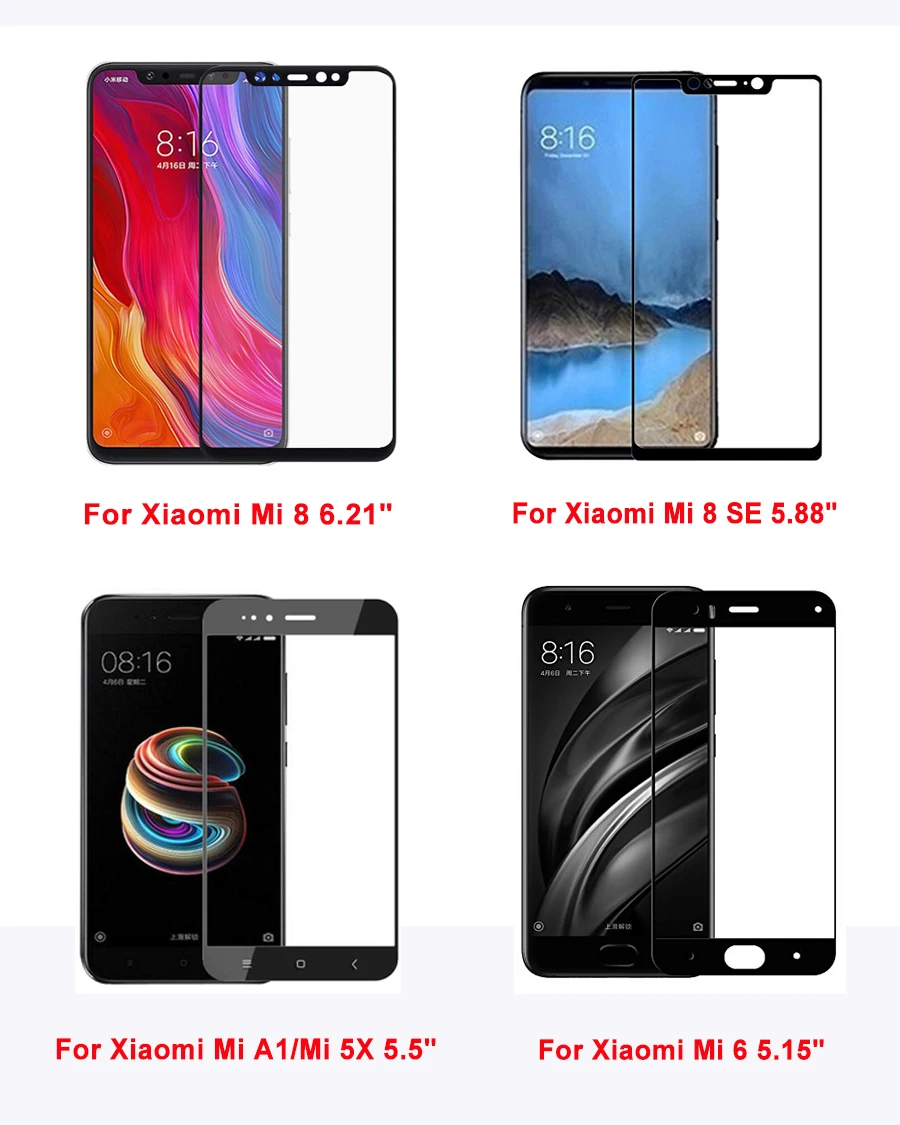 Tempered Glass For Xiaomi Mi 8 9 Pro SE A1 A2 Lite A3 Mi8 9t Protective Glass on For Xiaomi Mix 3 Film Screen Protector Full