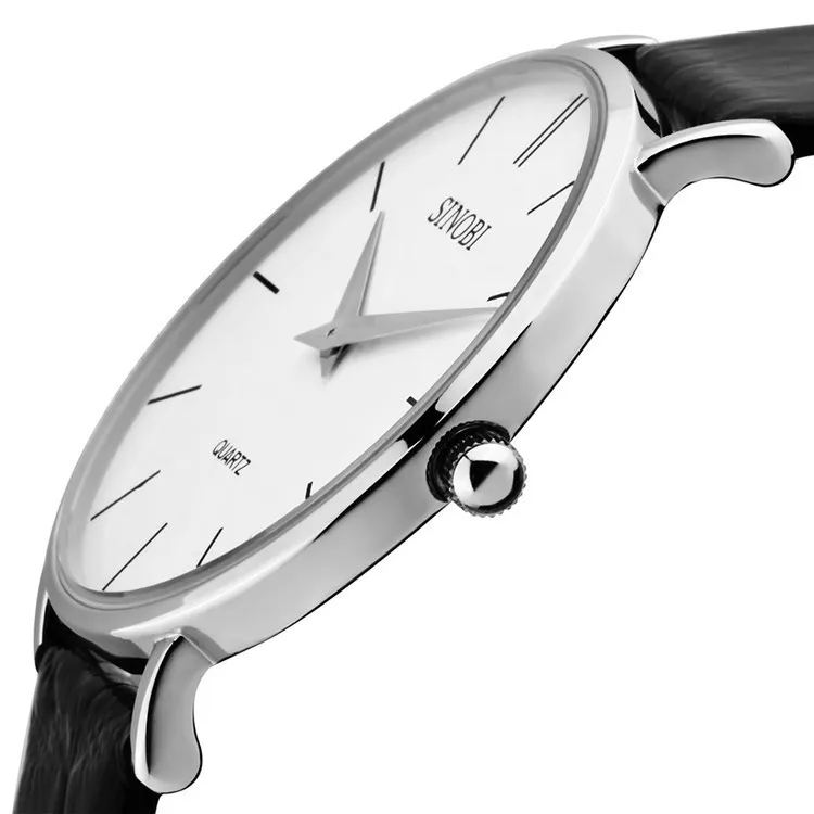 Super slim Quartz Casual Wristwatch Business JAPAN SINOBI Brand Leather Analog Quartz Watch Men's Fashion relojes hombre