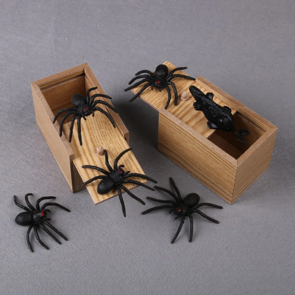 Новинка Веселая страшная коробка паук шалость деревянный шрамибокс шутка кляп игрушка без слова ухоженный резиновый паук