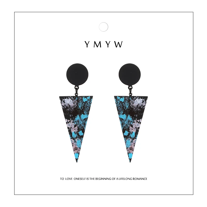 

YMYW New Arrival Triangle Enamel Colorful Dangle Drop Earrings Unique Stylish Retro Simple Statement For Ladies Bijoux Brincos