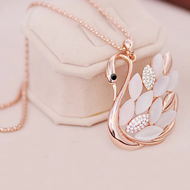 LNRRABC Fashion Women Charming alloy Rhinestones Opal Swan Pendants Necklace Swe LNRRABC Fashion Women Charming alloy Rhinestones Opal Swan Pendants Necklace Swe