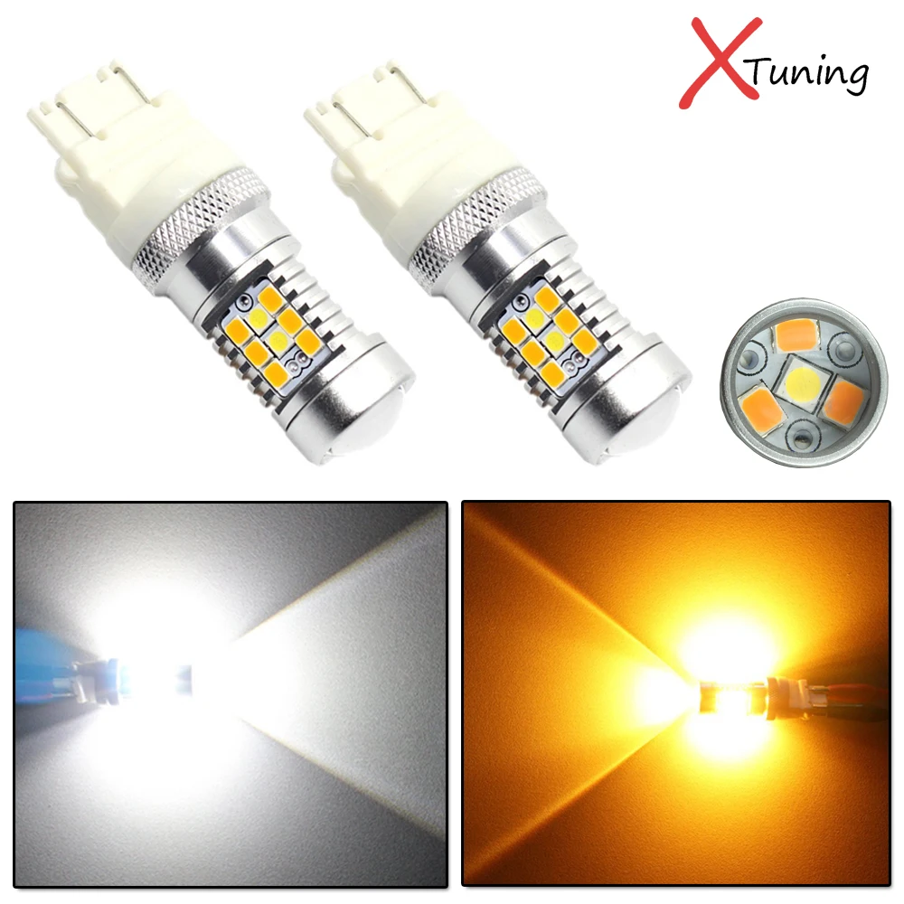 

10pcs High Power Samsung 28-SMD T25 3157 Dual-Color Switchback LED Bulbs For Front Rear Turn Signal Lights(7-White 21-Amber)