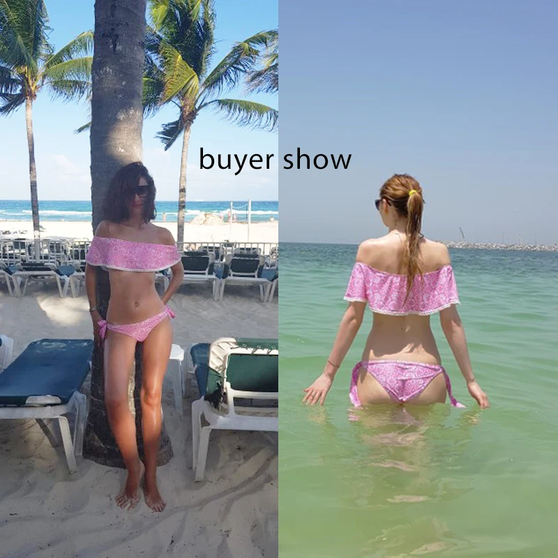 Zrtak Ruffle Bikini Bandeau estampado Bandage Swimsuit mujeres fuera del hombro traje de baño femenino espalda descubierta ropa de playa Bikini brasileño conjunto Zrtak Ruffle Bikini Bandeau estampado Bandage Swimsuit mujeres fuera del hombro traje de baño femenino espalda descubierta ropa de playa Bikini brasileño conjunto