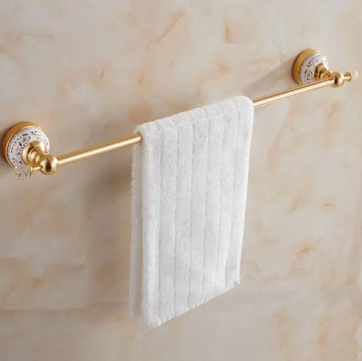 Free Shipping Gold plating Towel Rack Single Bar Crystal Luxury Copper