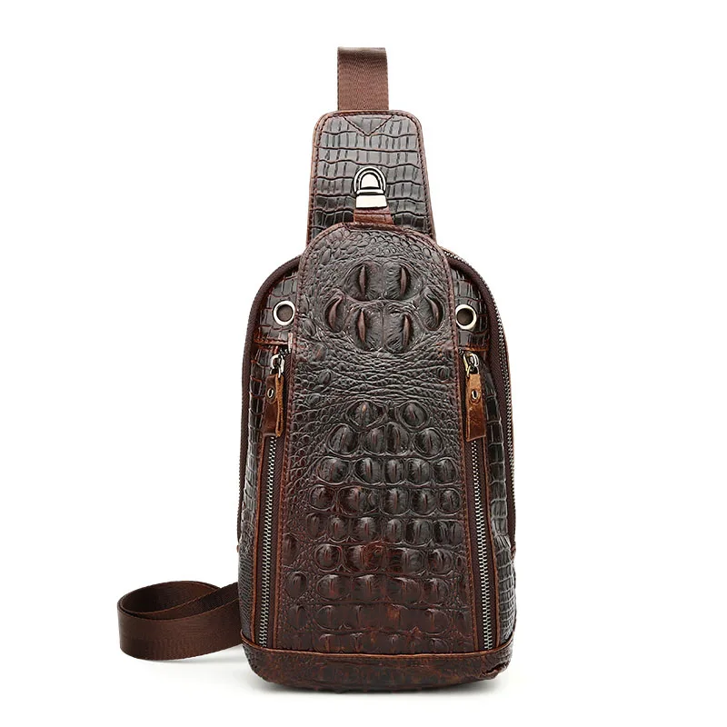 

high quality Spring and summer new men's first layer of leather crocodile pattern casual fashion trend of male chest pack bag