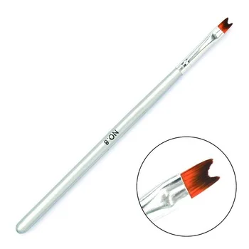 WUF 1 PC Professional Nails Brush Silver Wood Handle Half-moon Shape French Nail Brush 05