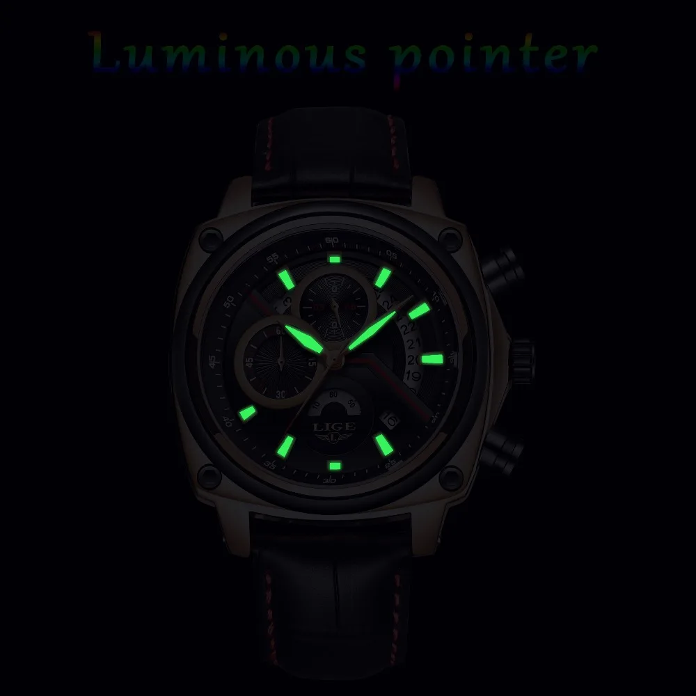 LIGE Mens Watches Top Brand Luxury Mens Fashion Business Watch Men Black Leather Waterproof Quartz Wristwatch Relogio Masculino