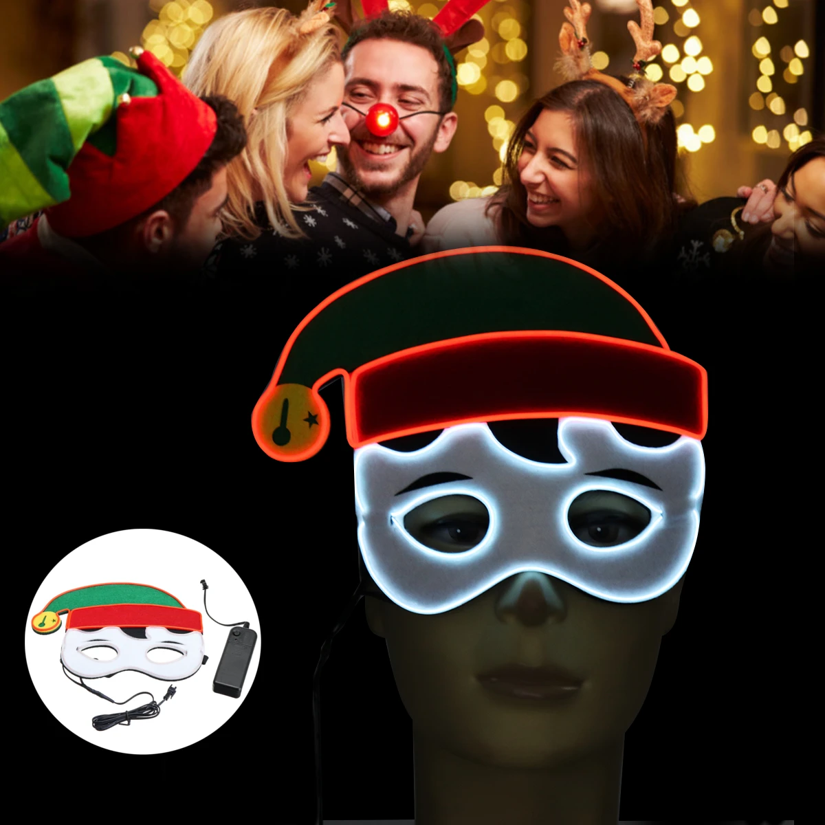 3 Modes Glow Mask EL Wire LED Light Up Cosplay Christmas Baby Eye Masks
