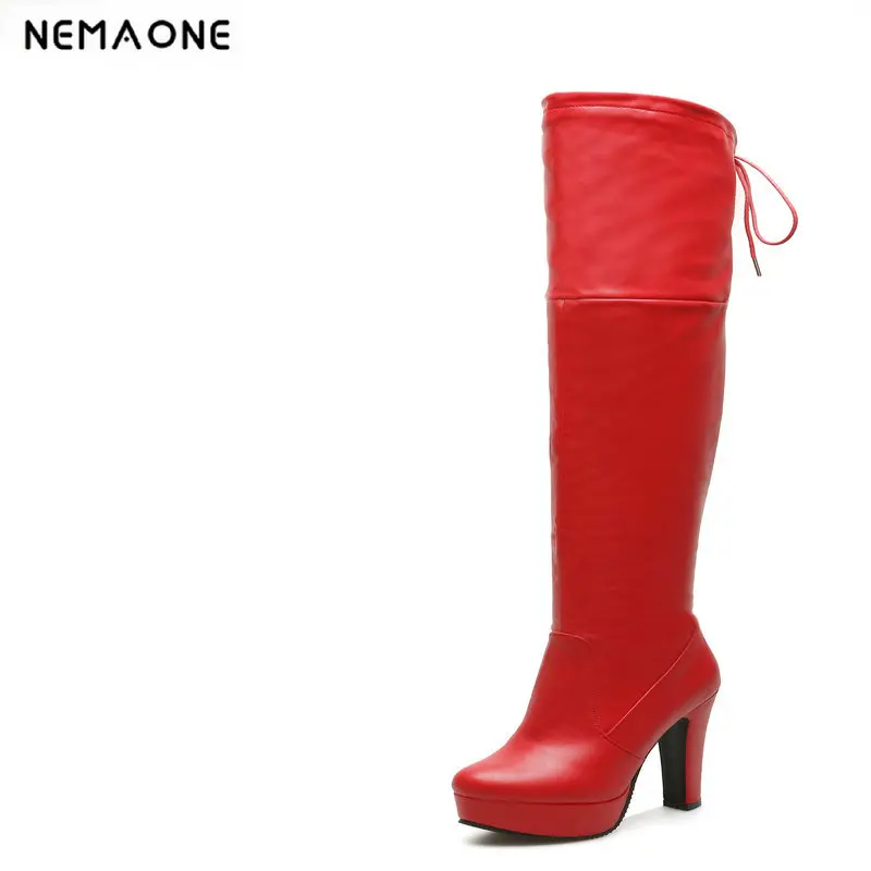 

2019 Women Super High Heel Over The Knee High Boots Band Fashion Women Party Club Shoes Black And Red Large Size 34-43