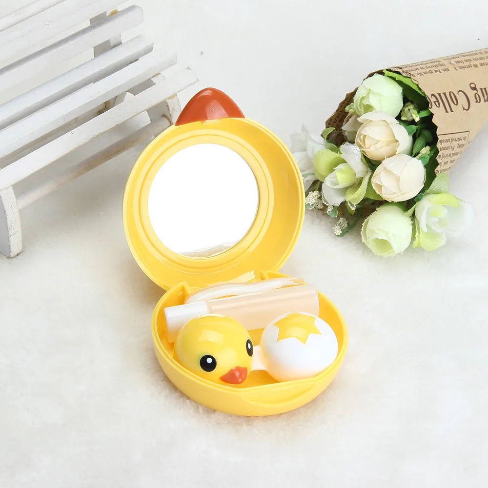 

Popular Cute Little Yellow Duck Mini Contact Lens Box Case Plastic Easy Carry Travel Kit Professional Work Mirror Container