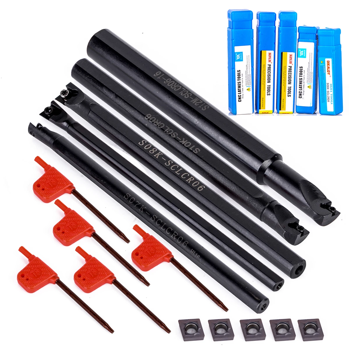 5pcs CCMT060204 HM YBC251 Inserts 5pcs SO6H SO7K SO8K S10K S12M SCLCR6 Boring Bar Lathe Turning
