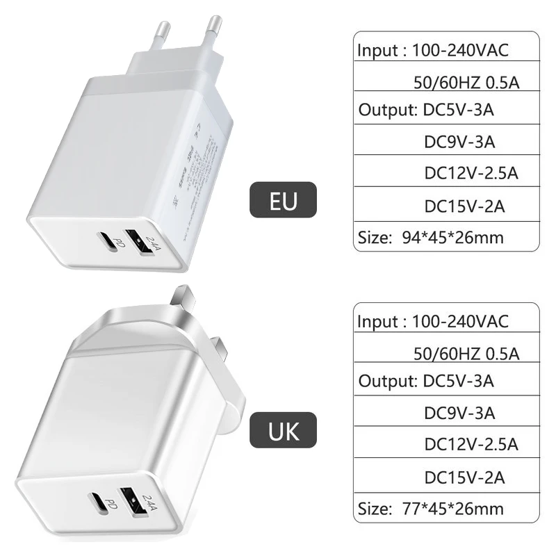 30W USB PD Fast Charger For iPhone Samsung Adapter Type C Quick Charger (8)