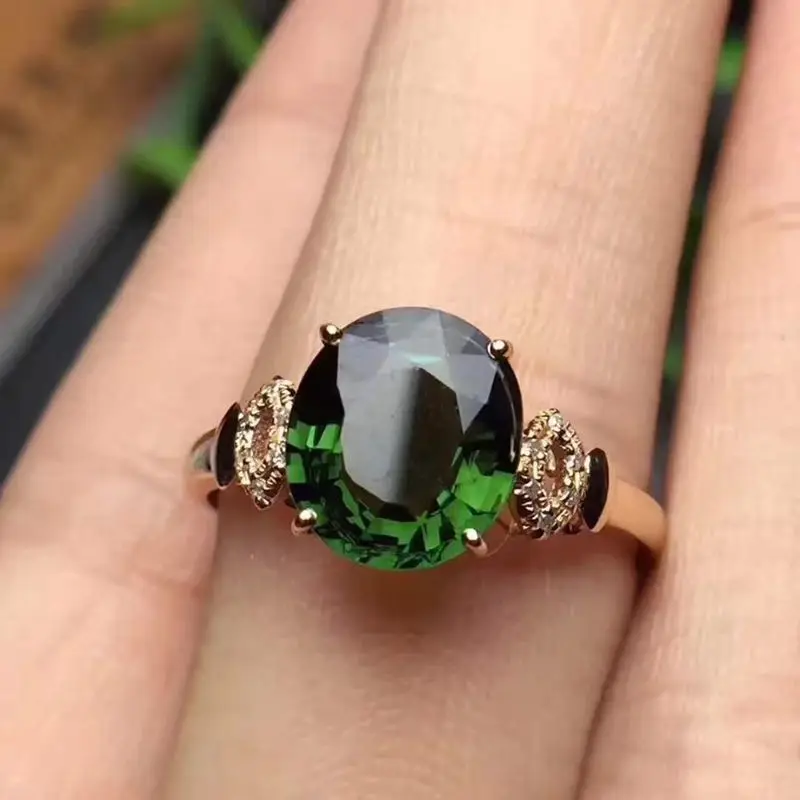 

Gold-plated 925 Sterling Silver Diopside Ring for Wedding Party Natural Gemstone