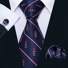 Синий Шелковый Галстук Мужской дизайнерский Галстук платок Запонки Набор жаккардовый тканый галстук Новинка полосатый шейный галстук костюм Барри. Ван N-5177