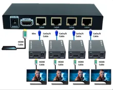 Extensor de hdmi/amplificador hdmi/divisor ethernet rj45 cat5e, 60m, 3d, 1080p, 1x4 cabo cat6 (extender 1 tx & extender 4 rx)