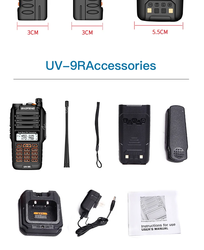 Портативная рация 2 шт. Baofeng UV-9R Водонепроницаемая рация 8 Вт двухстороннее радио Двухдиапазонная портативная 10 км дальность UV9R