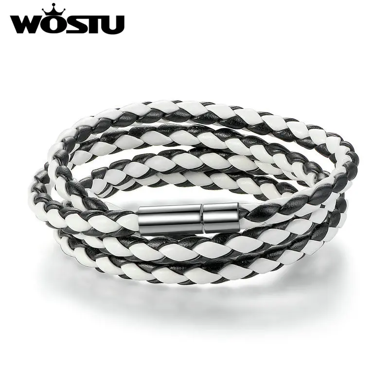 Женский и мужской браслет WOSTU 6 цветов 60 см из искусственной кожи с магнитной