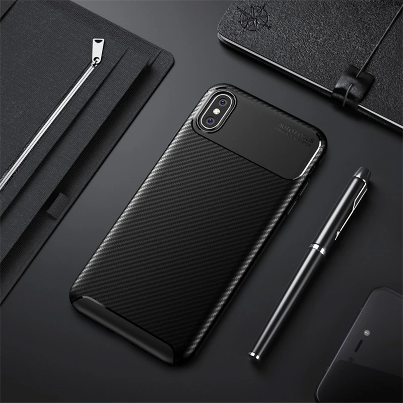 

For iPhone 8 7 6s Plus Case Black Luxury Fiber Leather Business Back Cover For iPhone XS Max XR X TPU Armor Phone Case (XS0311)