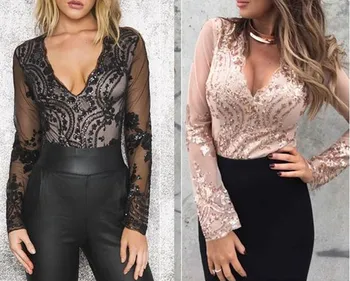 

New Sexy Women Long Sleeve Clubwear Sequined Playsuit Bodycon Party Jumpsuit Romper Trousers