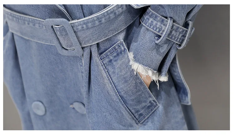 KULAZOPPER размера плюс, длинный джинсовый Тренч, новинка, женская джинсовая верхняя одежда с буквенным принтом в стиле пэчворк, Женское пальто с регулируемой талией ER28