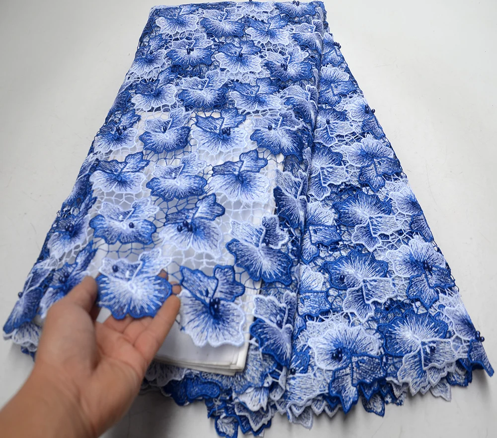 

African lace fabric 2019 high quality lace Embroidery Guipure French Lace Fabric With Beaded and Stones For Women dress