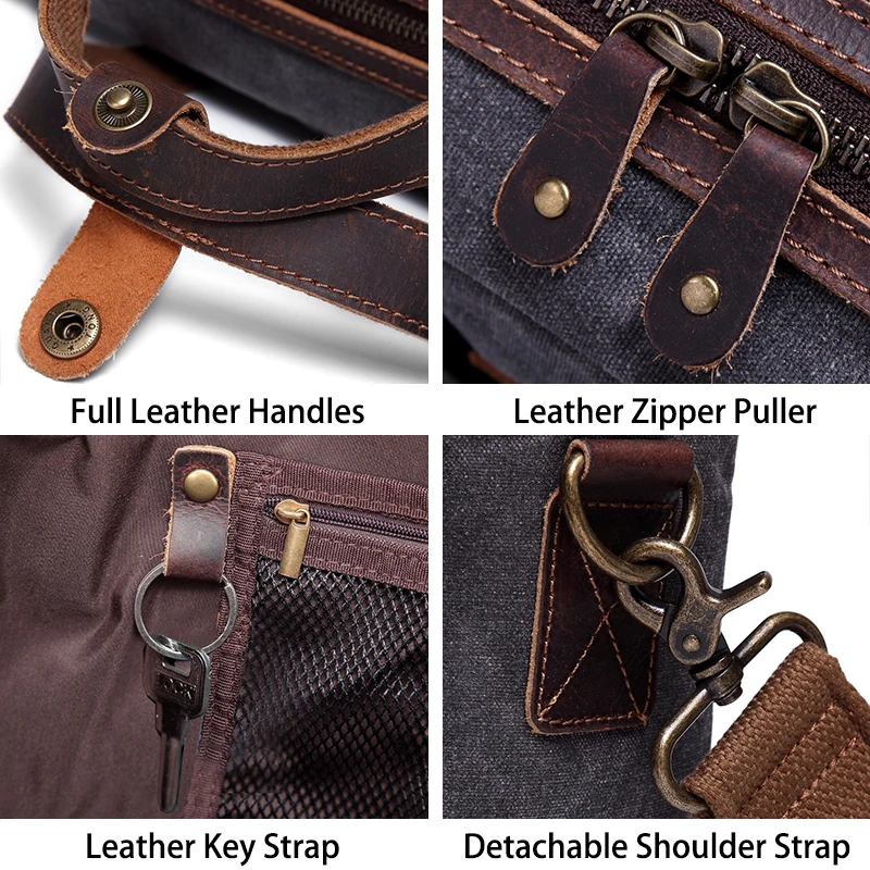 VASCHY Briefcase for Men Water Resistant Waxed Canvas Messenger Bag Fits 15.6 in Laptop Man Bag Vintage Leather Bag Briefcases
