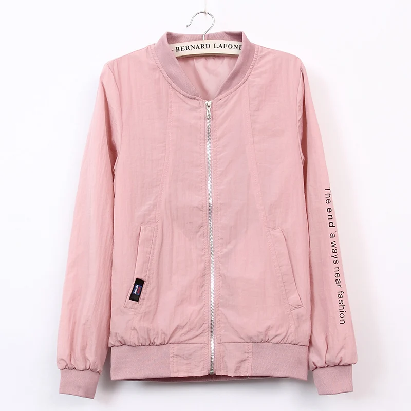 

SexeMara Summer Autumn Women Causal Bomber Jacket Long Sleeve O-neck Outwear Zippers Pockets Vintage Coats 2018 Plus Size 4XL