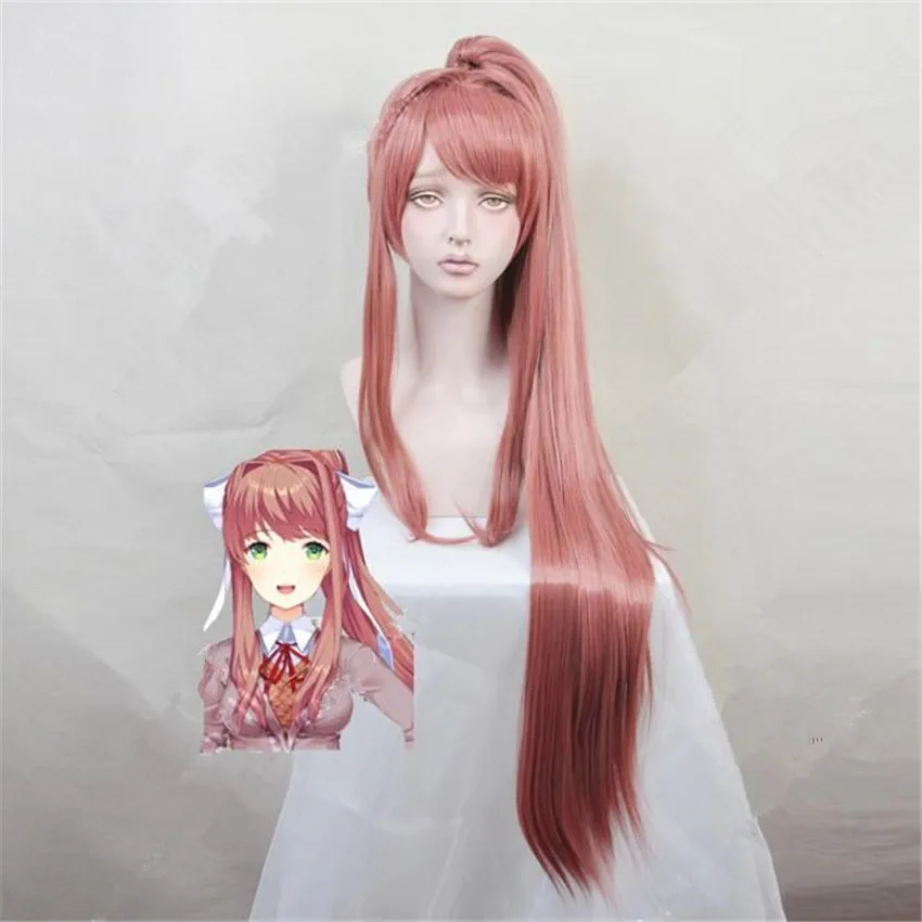 Doki Doki Literature Club Monika Wigs Ddlc Long Heat Resistant Synthetic Hair Perucas Cosplay