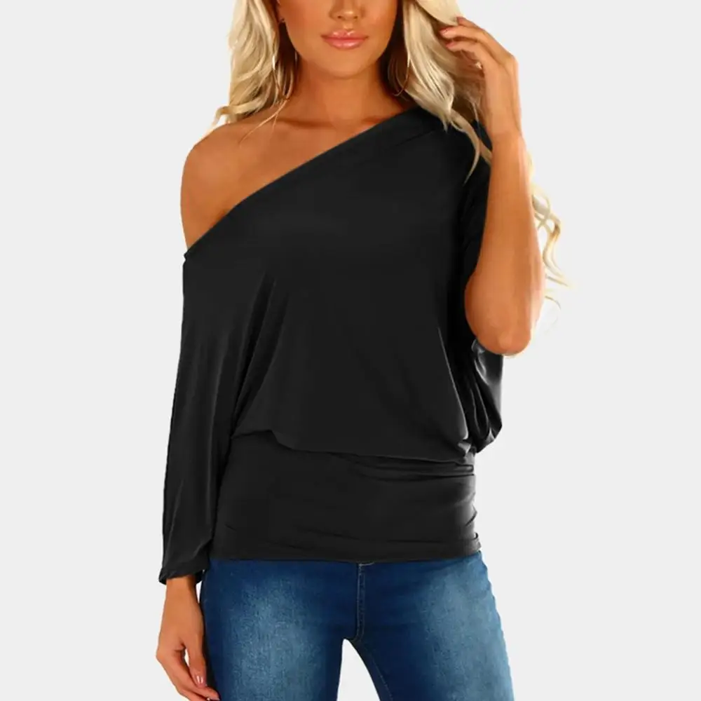 

Summer 2019 Casual Women T-Shirts Slash-Neck Short Sleeve Black Tops Fashion New Women Streetwear Shirt Loose Ladies Tee Shirts
