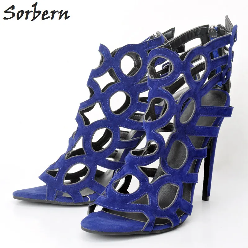 Sorbern Blue Women Sandals Ladies 2018 Summer Sandalias Mujer High Thin Heels Large Size Womens Sandals