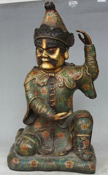 

wholesale factory 20" Old China Cloisonne Bronze 24K Gold Barbarian Hu Ren Warrior Northern Statue