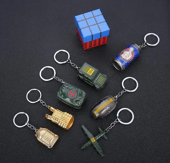

50pcs/lot PUBG Airdrop Box Backpack Keychain Parachute Pack Energy Drink Key Ring Keyrings Wholesale