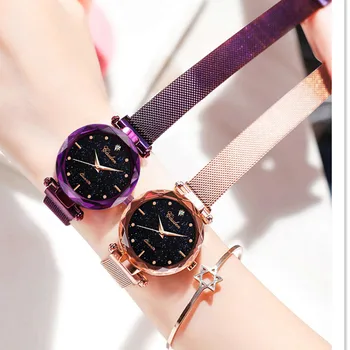 

GLENAW Crystal Women Watches Starry Sky Magnetic Mesh Belt Band Lady Watch Fashion Female Quartz Wristwatch Relogio Feminino
