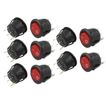 

10 Pcs SPST On/Off Red Light Round Boat Rocker Switch AC 6A/250V 10A/125V KCD1-105N