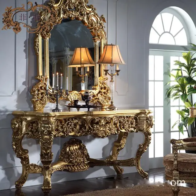 Italy Classic Luxury all gilding wood carving decorative mirror wood