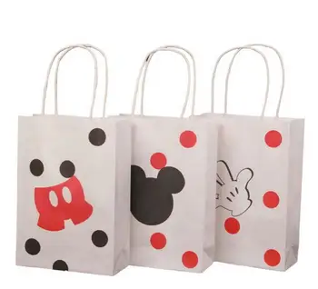 

20pcs/lot Cartoon White kraft paper bag with handle Wedding Party Favor Paper Gift Bags 21*15*6cm baby birthday party