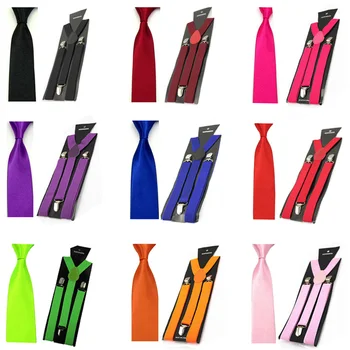 

Men Satin Skinny 5CM Necktie Tie Y-shape Elastic Suspenders Brace Set Stylish SETBW0014