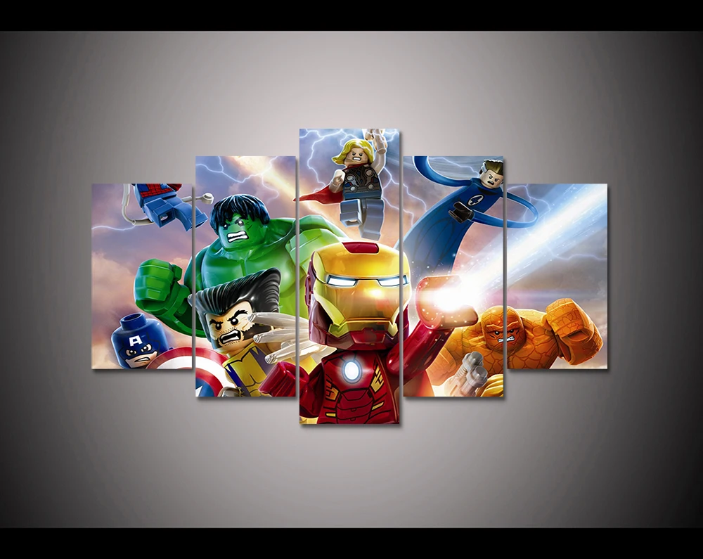 Marvel poster 5 panel HD printed canvas print painting Marvel
