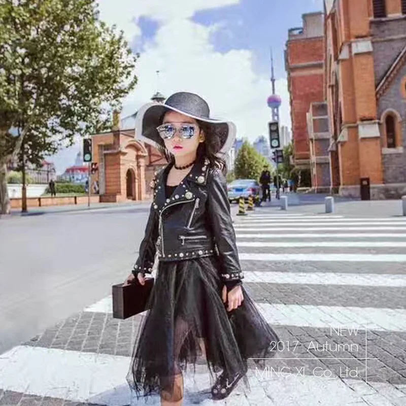 Детская мотоциклетная кожаная куртка из искусственной кожи для девочек