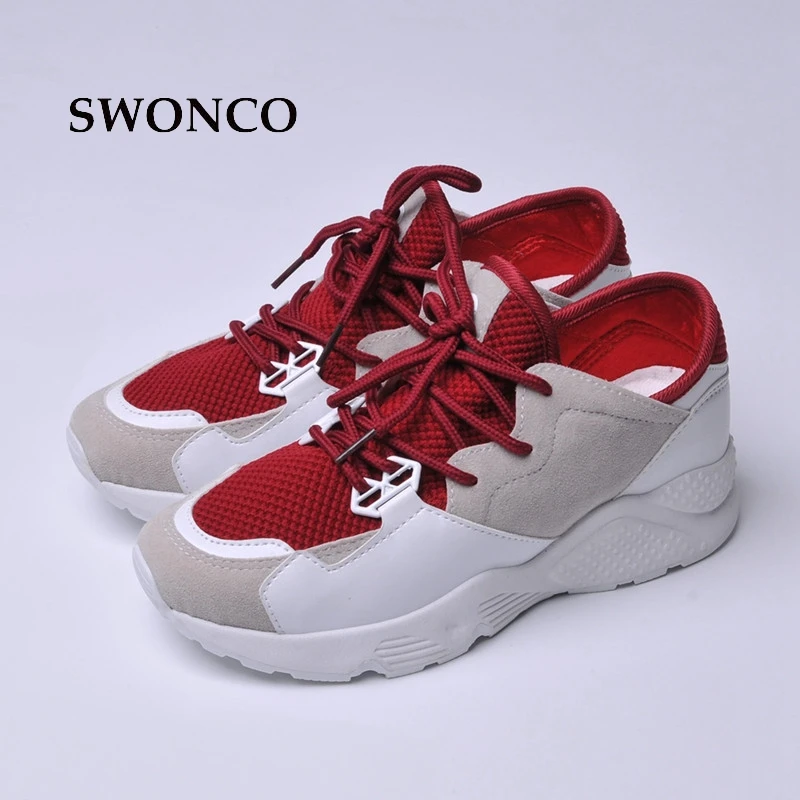 SWONCO/Женская Вулканизированная обувь; коллекция года; сезон весна; женские кроссовки из дышащей сетчатой кожи; женская обувь на высоком каблуке и платформе; tenis feminino
