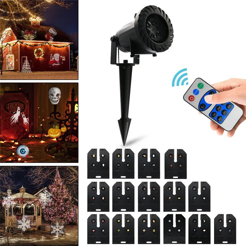 

Halloween Christmas Holiday Decoration Projector Light Outdoor LED Stage Lamp With 15 Replaceable Patterns Laser Projector Light