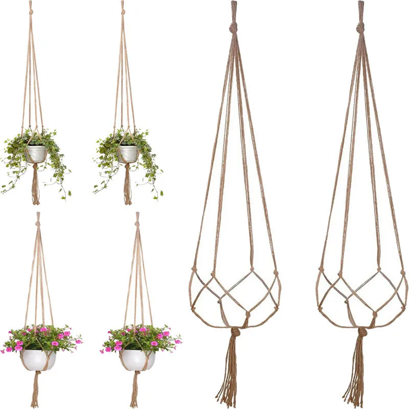 Plant Flower Hanger Macrame Jute For Indoor Outdoor Ceiling Deck