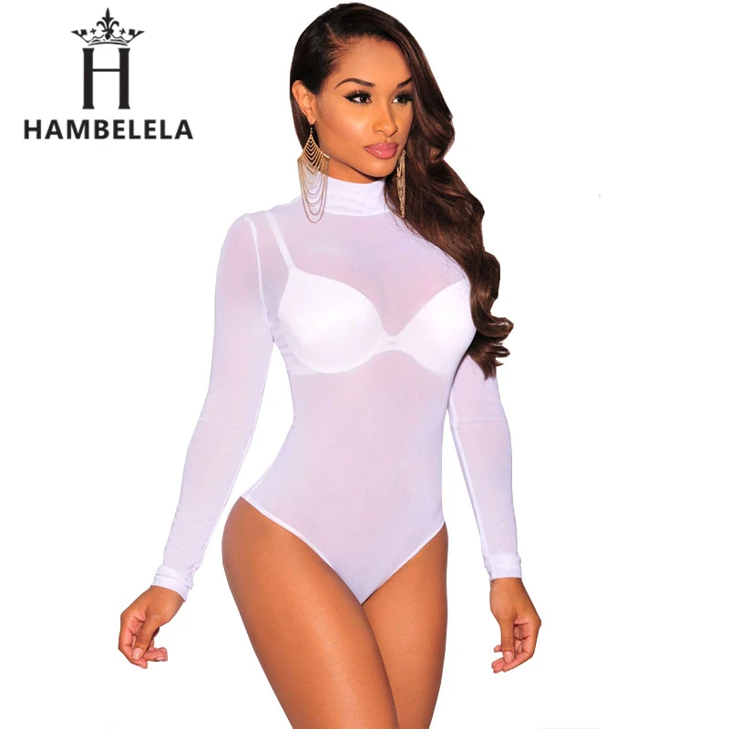 

HAMBELELA Teddies Thong Bodysuit 2017 Black White Nude Sheer Meseh Bodysuit Jumpsuit Romper Mini Clubwear And Women Sleepwear