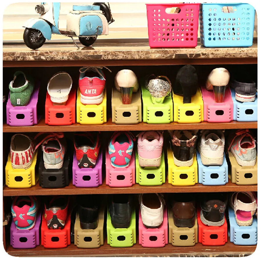 3 шт./лот Пластик творческих шкаф для обуви Вешалка для обуви Средства ухода за мотоциклом Организатор Компактный двойной слой обуви настенный Стойки хранения