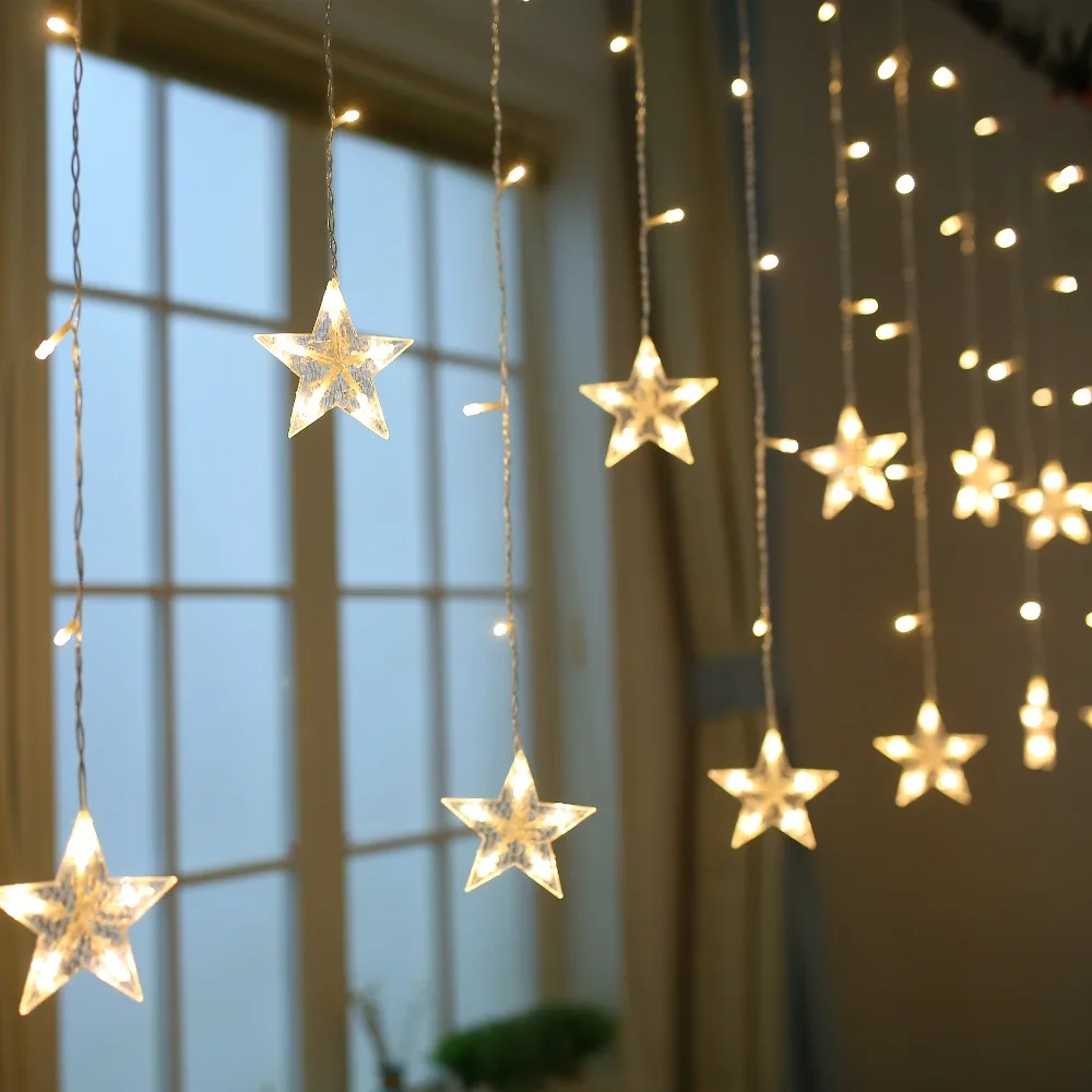 JUNJUE Holiday Lighting LED Fairy Star Curtain String luminarias Garland Decoration Christmas Wedding Pentagram String Light JUNJUE Holiday Lighting LED Fairy Star Curtain String luminarias Garland Decoration Christmas Wedding Pentagram String Light