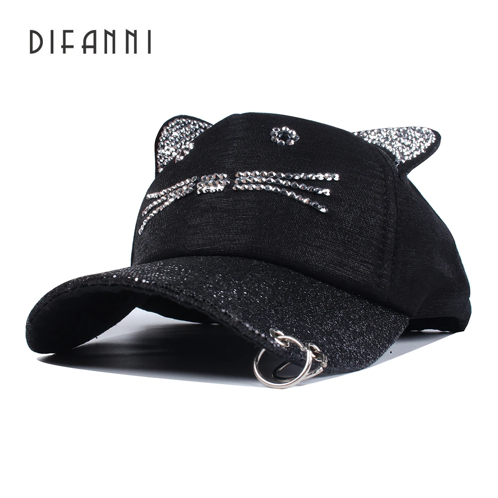

Difanni Baseball Cap 2017 peaked cap Lady sun cap women cat caps high quality casual snapback hat rhinestone hat